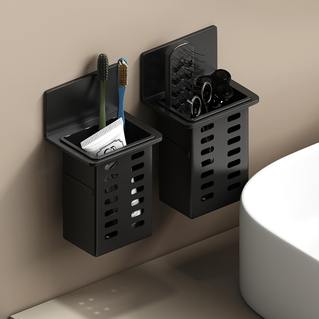 Black Wall-Mounted Toothbrush and Toothpaste Holder Mold-Resistant Easy Install