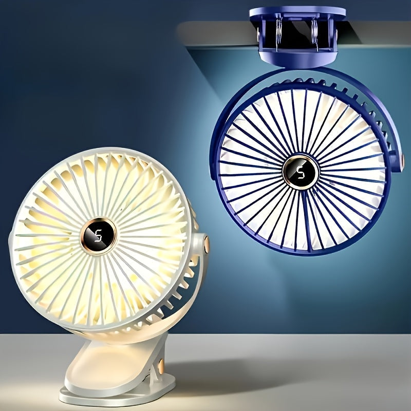 Mini Desk Fan with LED Night Light, USB Charging, Quiet Motor, Portable