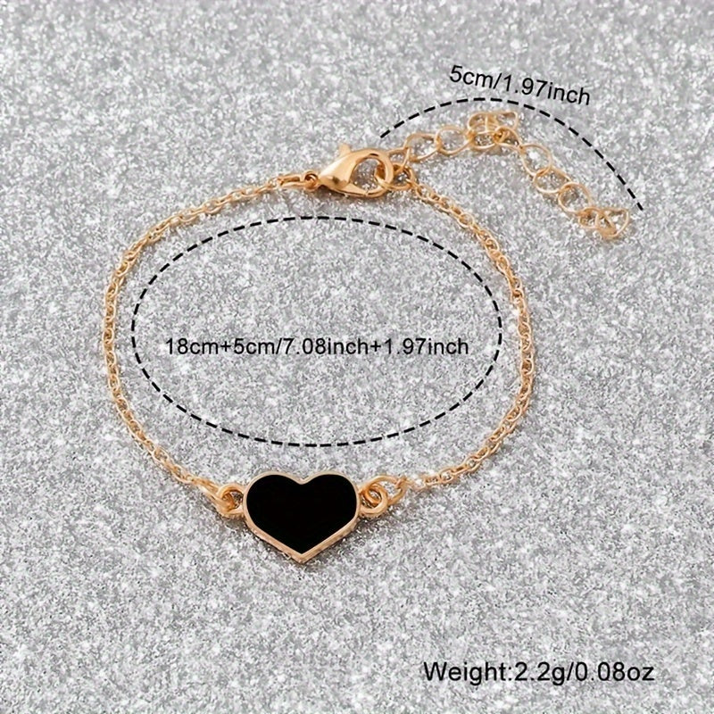 Women's Quartz Watch Set with Faux Leather Straps and Heart Bracelets Black and White