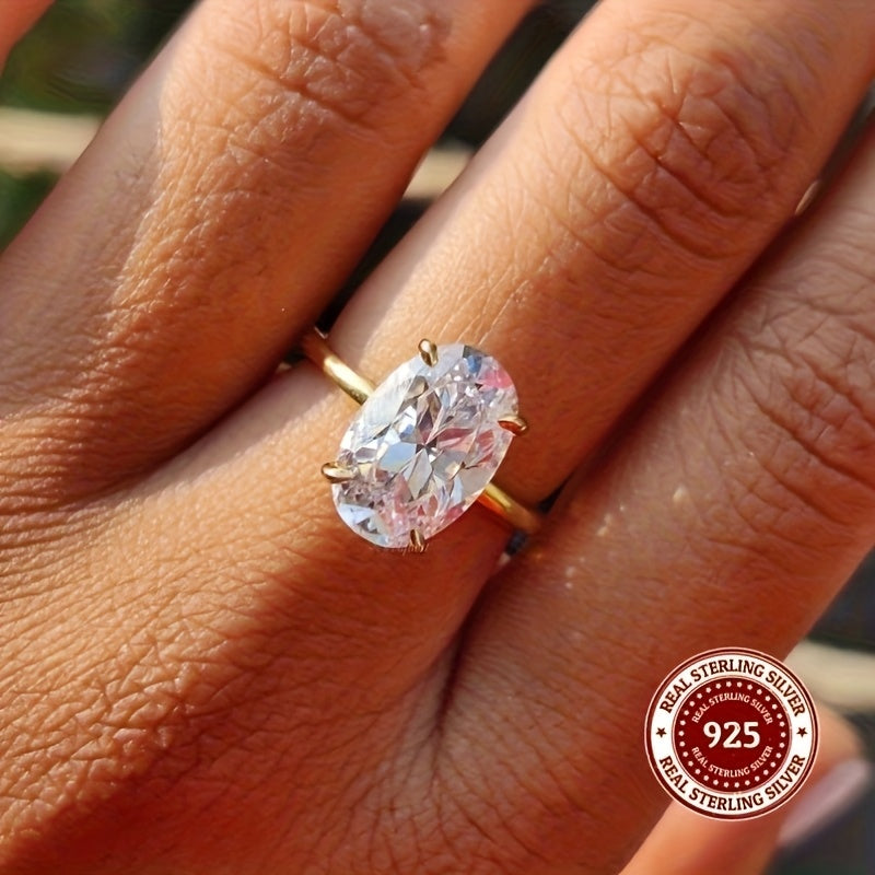 Sterling Silver Oval Synthetic Zirconia Ring 1CT 2CT 3CT for Wedding or Daily Wear