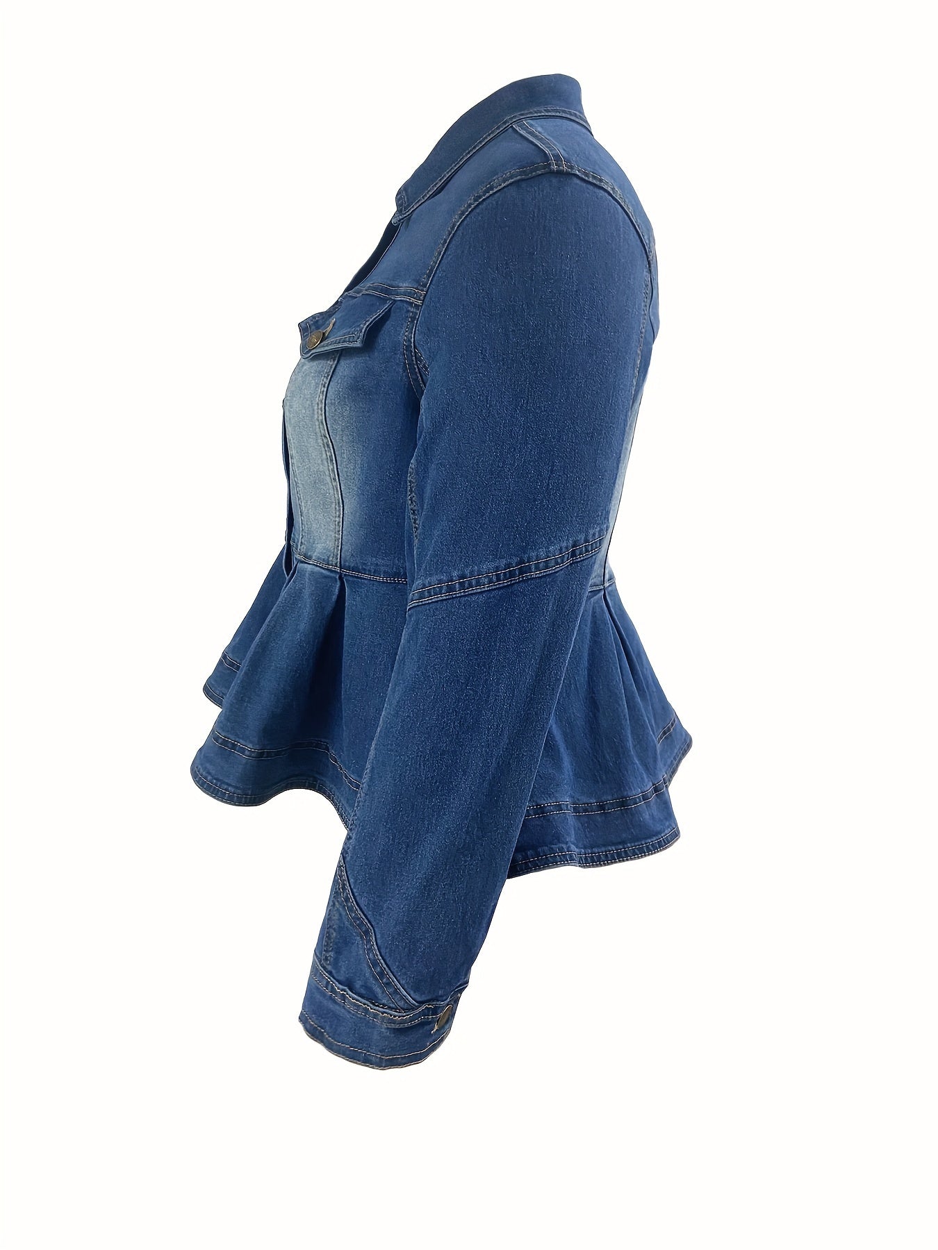 Women's Plus Size Denim Jacket Ruffle Hem Washed Blue Lightweight