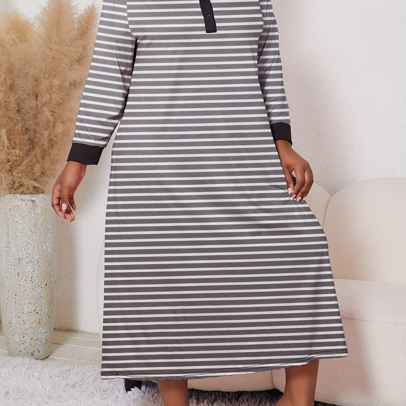 Women's Plus Size Heart Print Long Sleeve Sleep Dress for Fall Winter