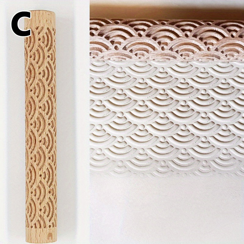 Embossing Rolling Pin for Dough Shaping, Wooden Kitchen Tool for Pizzas and Cookies
