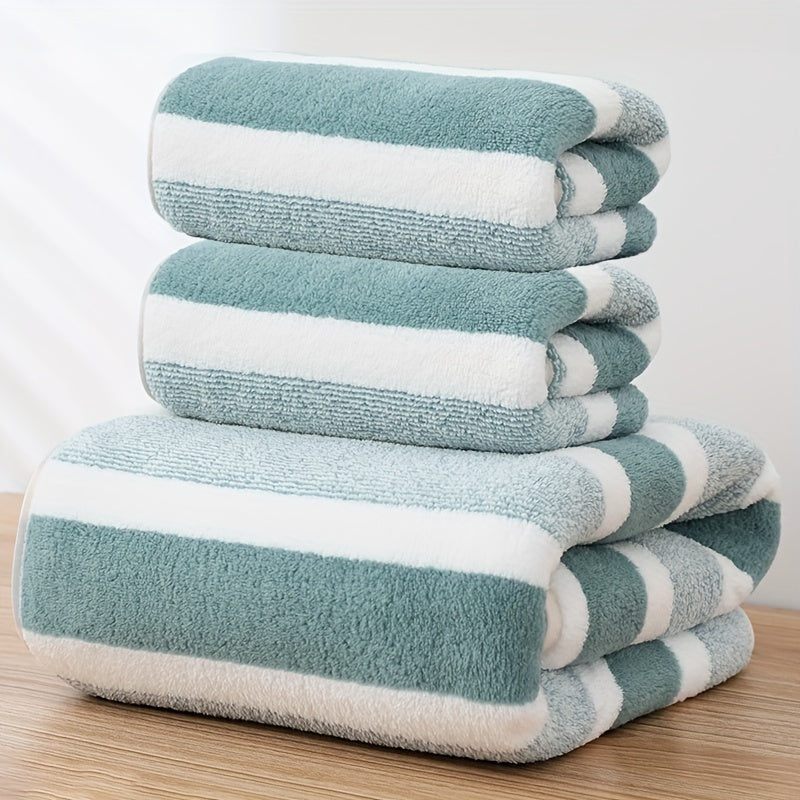 3-Piece Striped Towel Set Bath and Hand Towels Soft Absorbent Quick-Drying