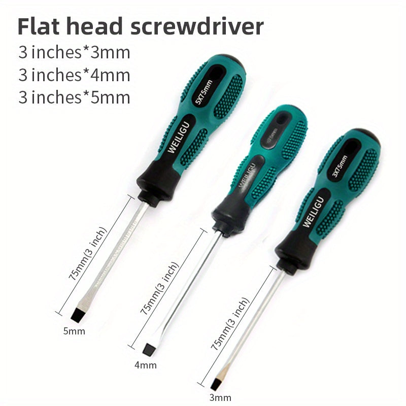 Magnetic Slotted Flat Head and Phillips Screwdriver Set, Non-Slip, 3-4 Inch