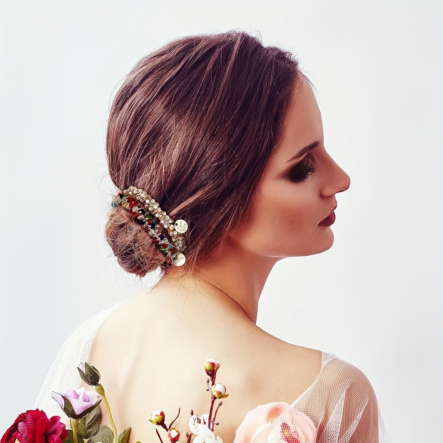 Set of 9 Crystal Beaded Elastic Hair Ties for Ponytails Boho Style Hair Accessories