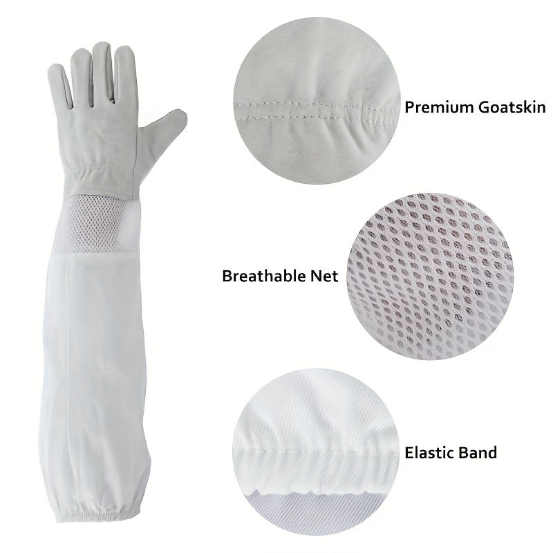 Sheepskin Beekeeping Gloves with Mesh Cotton Sleeves Size L/XL Durable Material