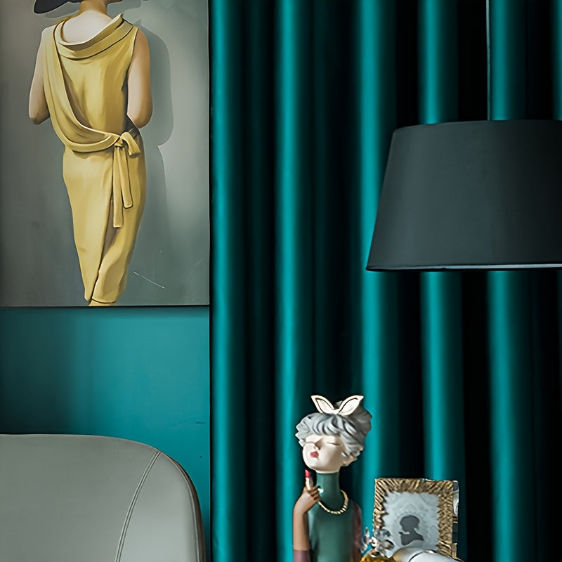 Dark Green Satin Glossy Blackout Curtain for Living Room Bedroom Kitchen Bathroom