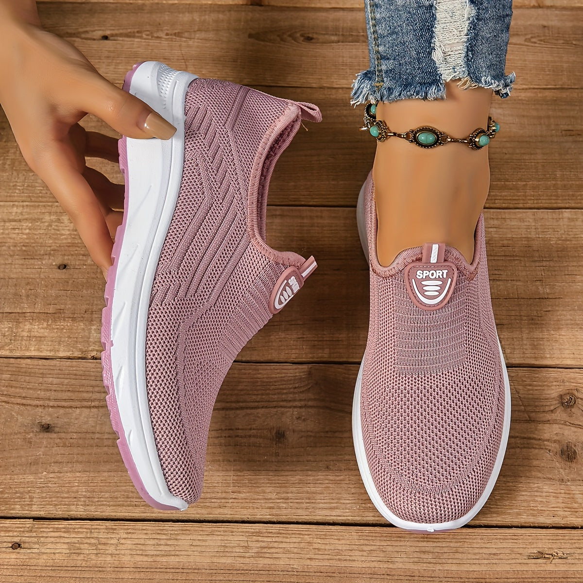 Women's Slip-On Sneakers in Knit Fabric Light Comfortable All-Season