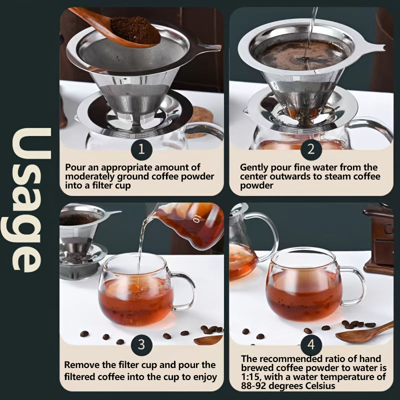 Uy va tijorat uchun konus shaklidagi zanglamaydigan po'latdan yasalgan qahva filtr va stend