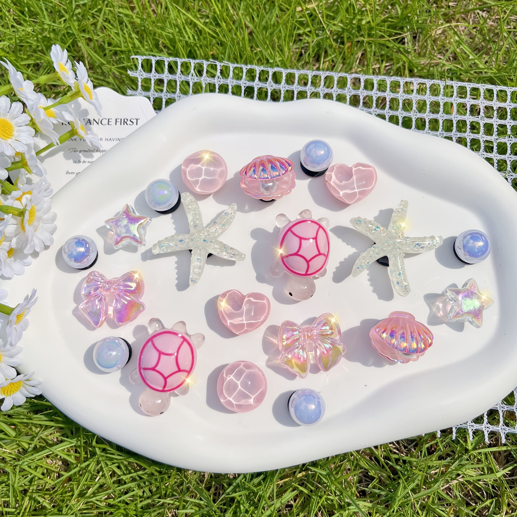 Pink Turtle And White Starfish Shoe Decorations for Sandals Flip-Flops Sports Shoes