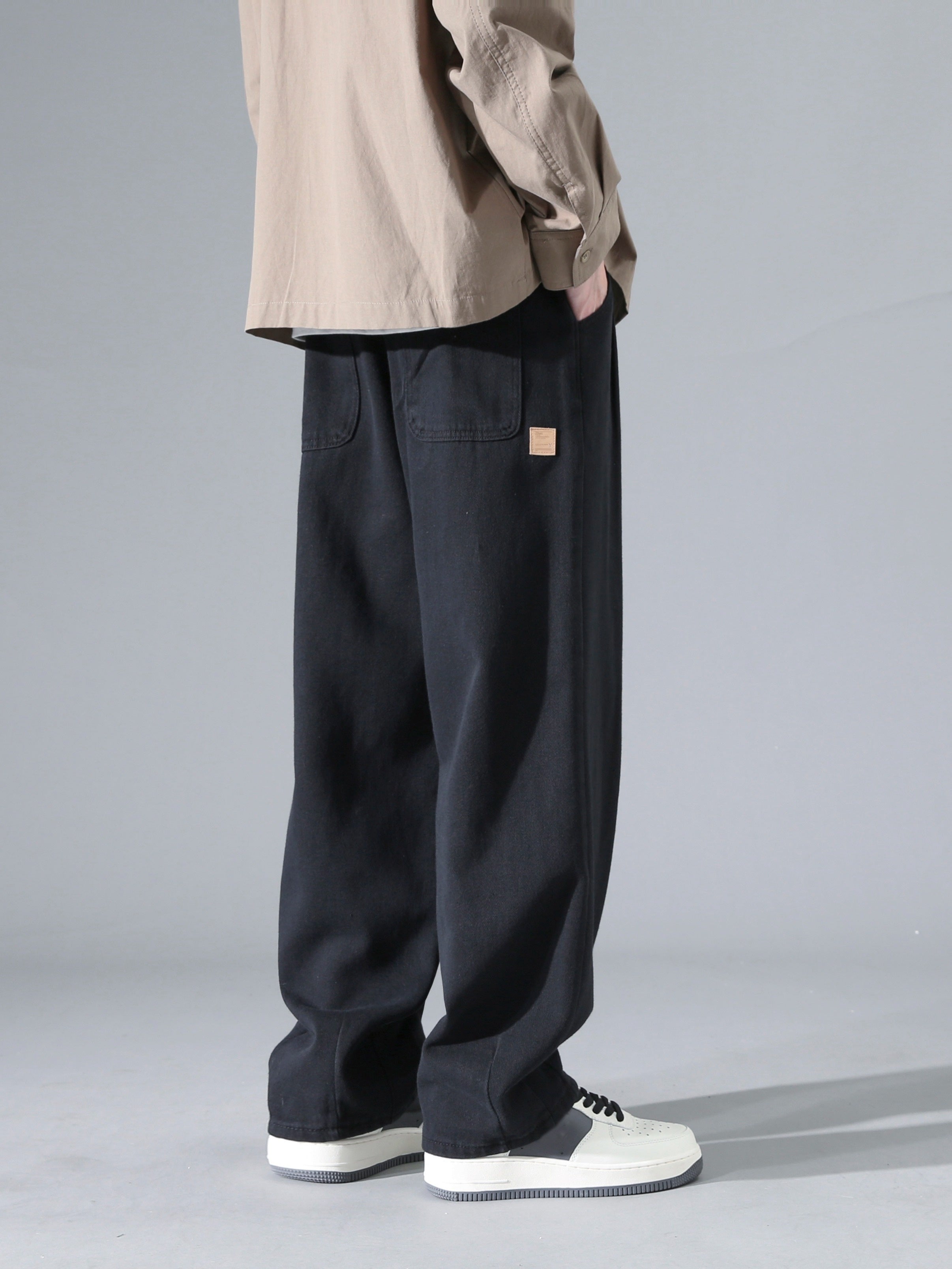 Men's Cotton Cargo Pants Wide Leg Drawstring Casual Spring Fall Winter