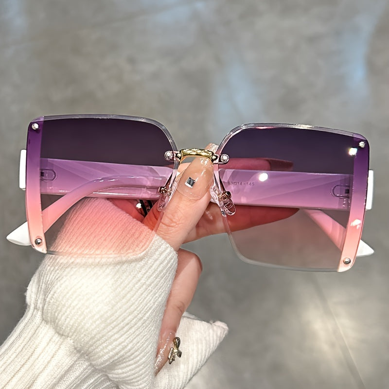 Unisex Oversized Rimless Gradient Anti-Glare Sunglasses for Beach and Vacation
