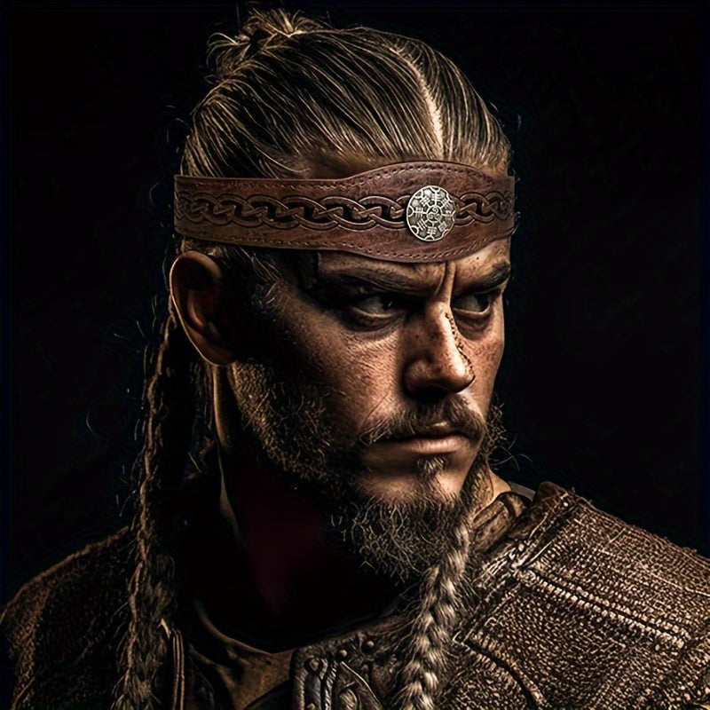 Faux Leather Headband with Embossed Design Adjustable Medieval Renaissance Cosplay Accessory