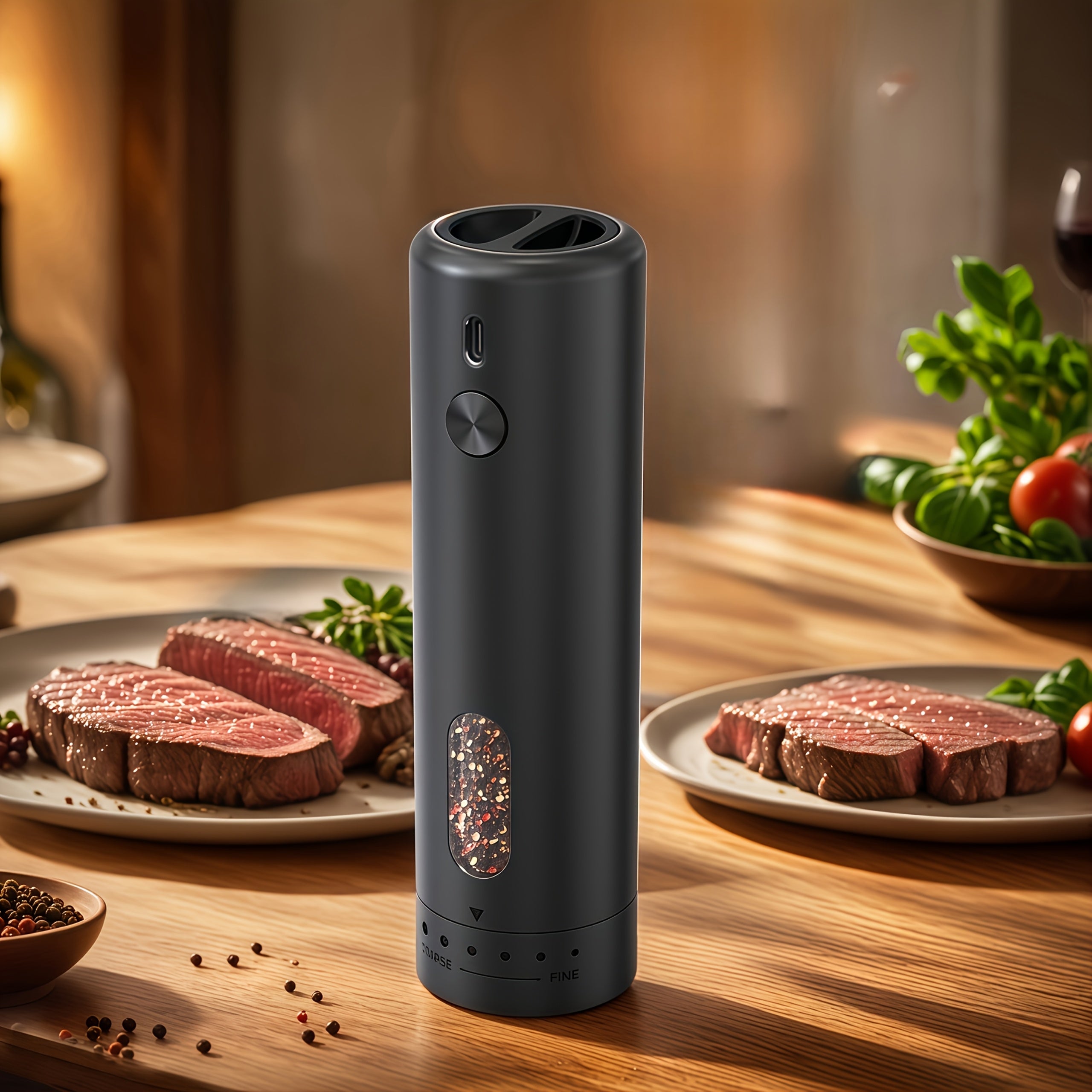Fully automatic electric pepper grinder ceramic grinding core adjustable five levels spice coarseness food-safe materials Type-C fast