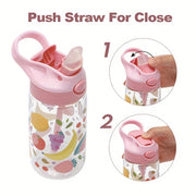 Bolalar uchun 500ml BPA-siz plastmassa suv shishasi, multfilm dizayni va quvurlar bilan