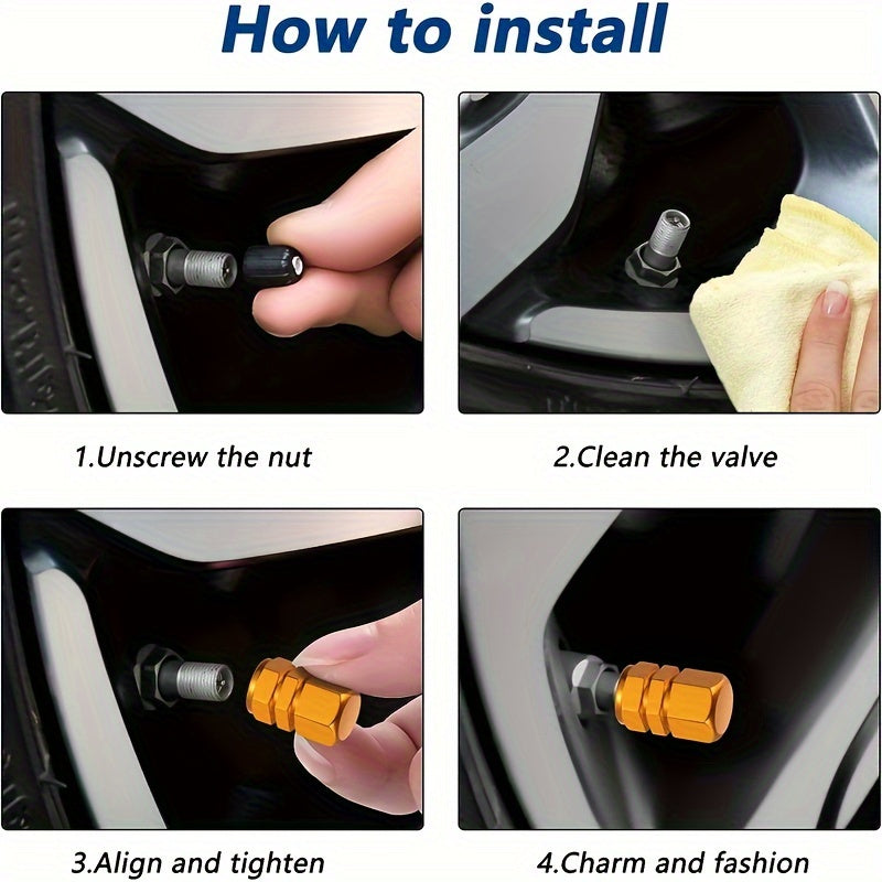 16pcs Aluminum Alloy Hexagon Tire Valve Caps Dustproof Wheel Stem Covers