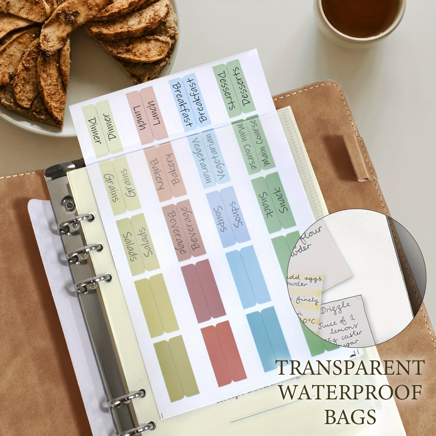 Qorong‘u jigarrang teri qog‘ozlari retsepti kitobi, suvga chidamli oshxona faylida, 194 sahifa