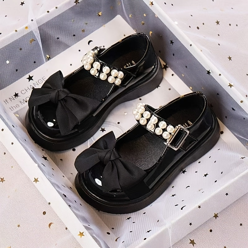 Girls' Mary Jane Shoes Beaded Bowknot Lightweight Dress Shoes for Parties and Weddings