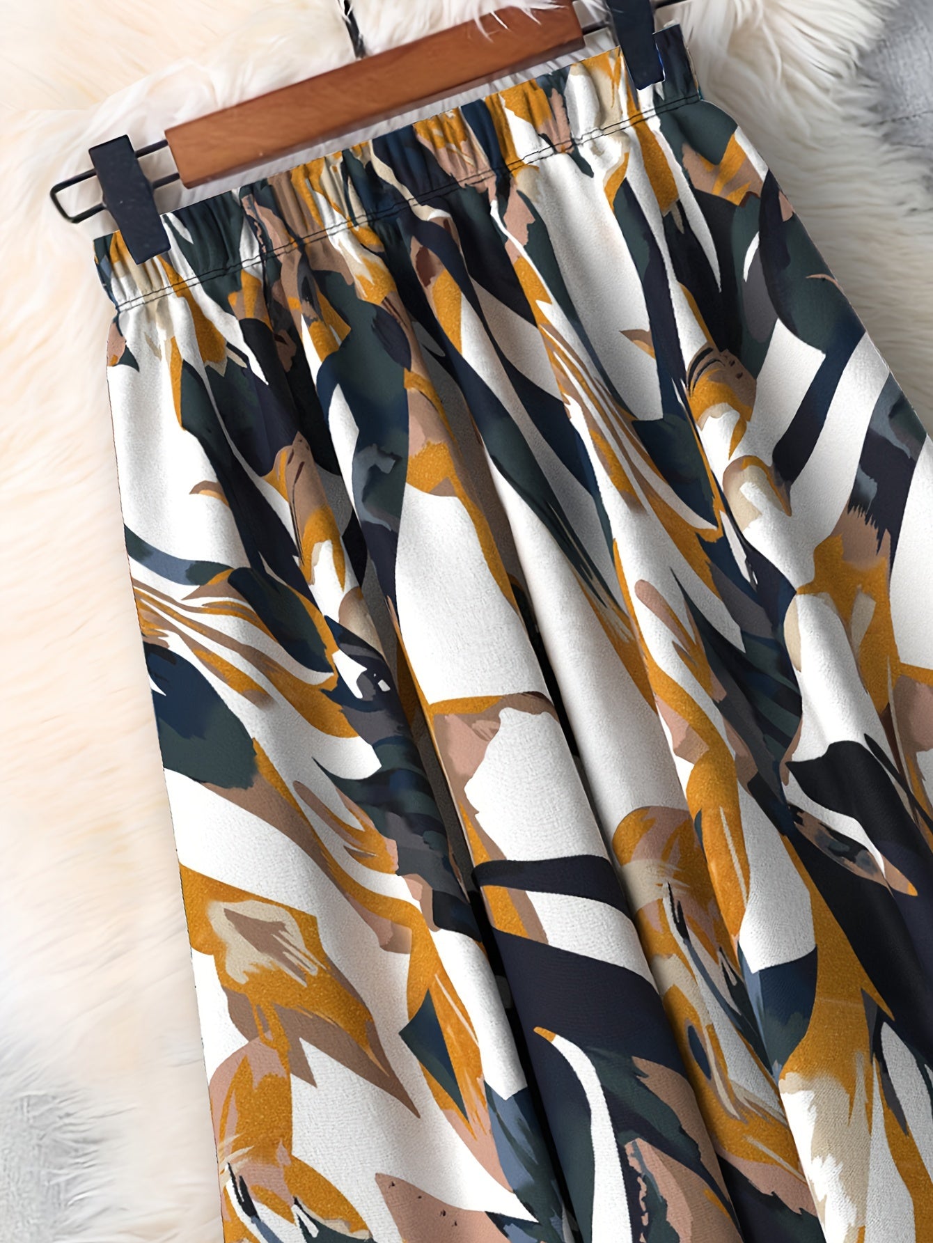 Plus Size Flared Skirt Polyester Blend Abstract Geometric Print Versatile