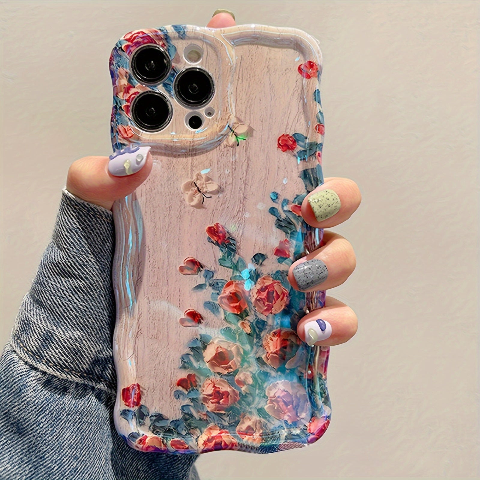 Luxury Laser Blue Light Flower Phone Case for iPhone 11-15 Pro Max TPU Protective Edge