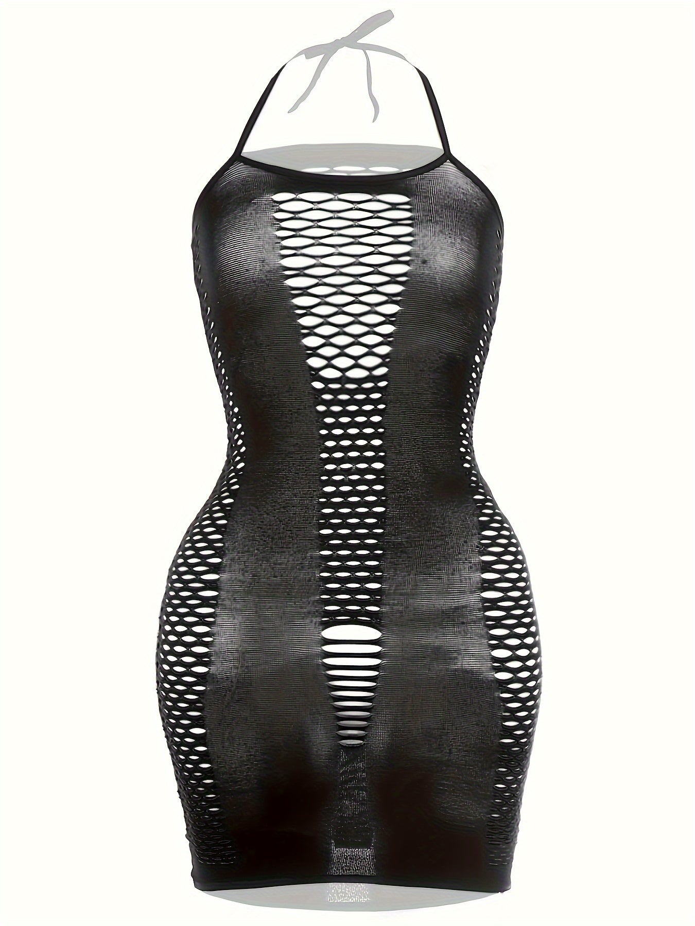 Plus Size Sheer Mesh Sleeveless Lingerie Dress Black White Cutout