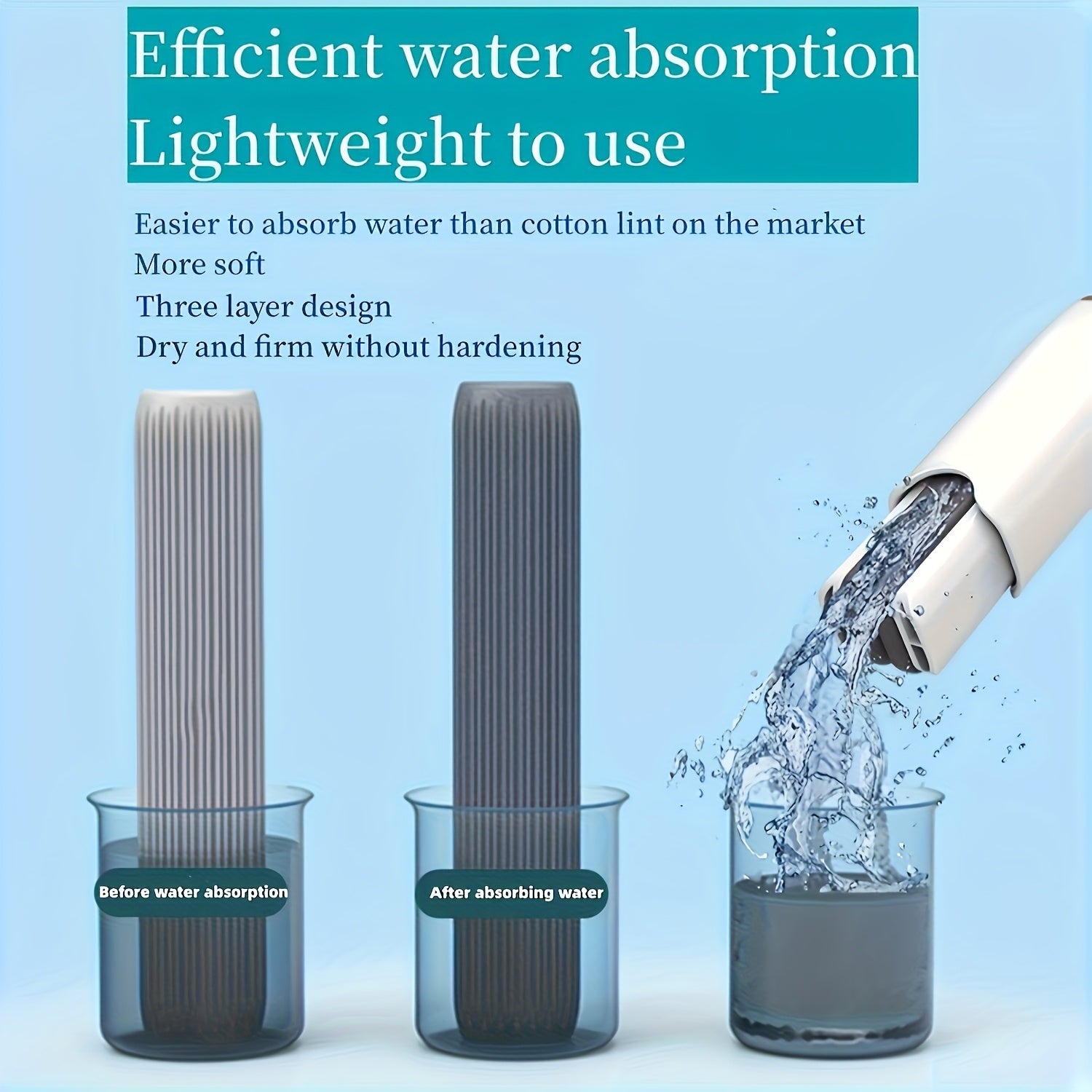 Mini qo'lga olinadigan gubka mop siqishni osonlashtiradi va vannaxonada, oshxonada, yashash xonasida, yotoqxona va hojatxonada samarali suvni singdiradi. Quvvatli materialdan tayyorlangan va qulaylik uchun aylanuvchi tortish boshiga ega.