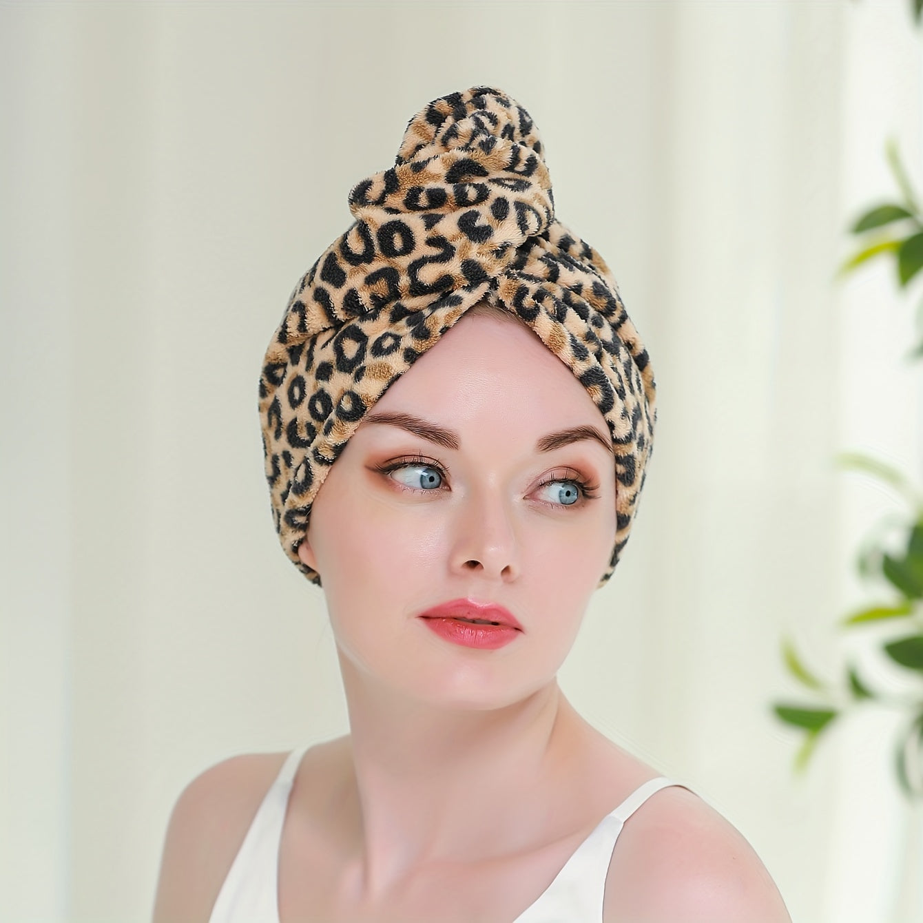 Gorro secador de pelo con estampado de leopardo para mujeres, absorbente y de secado rápido para uso en baño