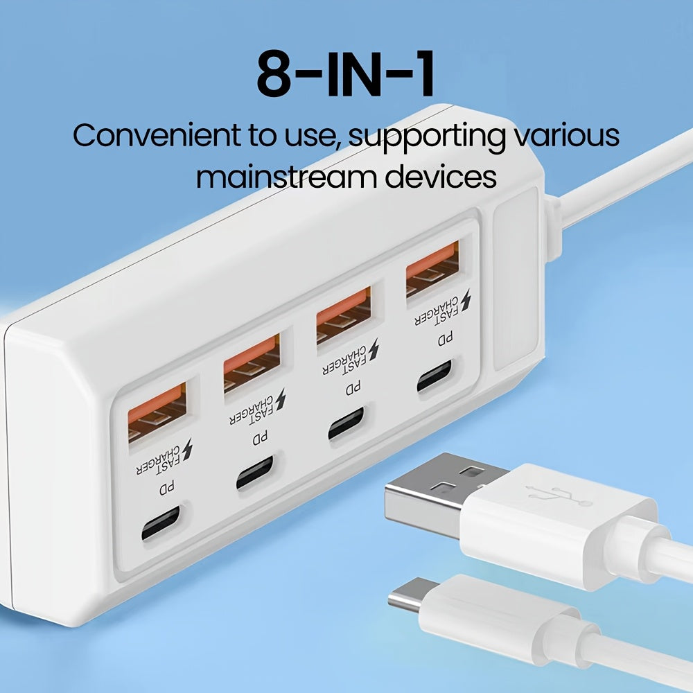 8-Port USB Hub with 4 USB and 4 Power Delivery Ports 25W Fast Charging for Laptops Tablets and Smartphones