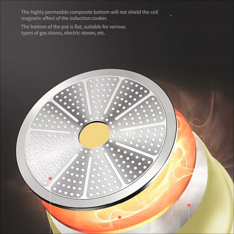 Olla de sopa de aluminio fundido esmaltado con tapa, asas duales, recubrimiento cerámico para cocinar en la estufa