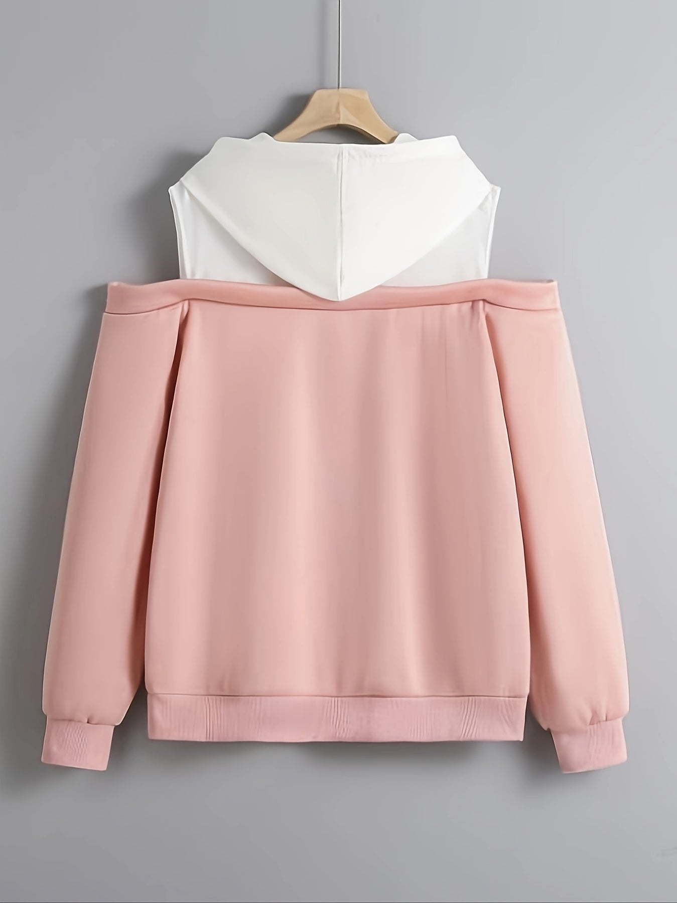 Women's Plus-Size Heather Gray Hooded Sweatshirt with White Contrast Sleeves