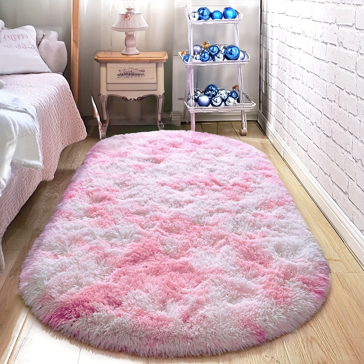 Soft Fluffy Oval Shaggy Area Rug for Bedroom Living Room with Thick Sponge