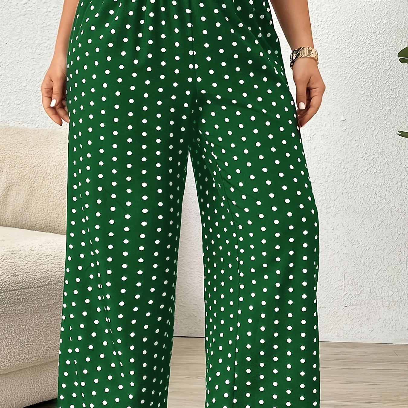 Pantalones anchos de lunares negros de talla grande para mujer, transpirables y de cintura alta