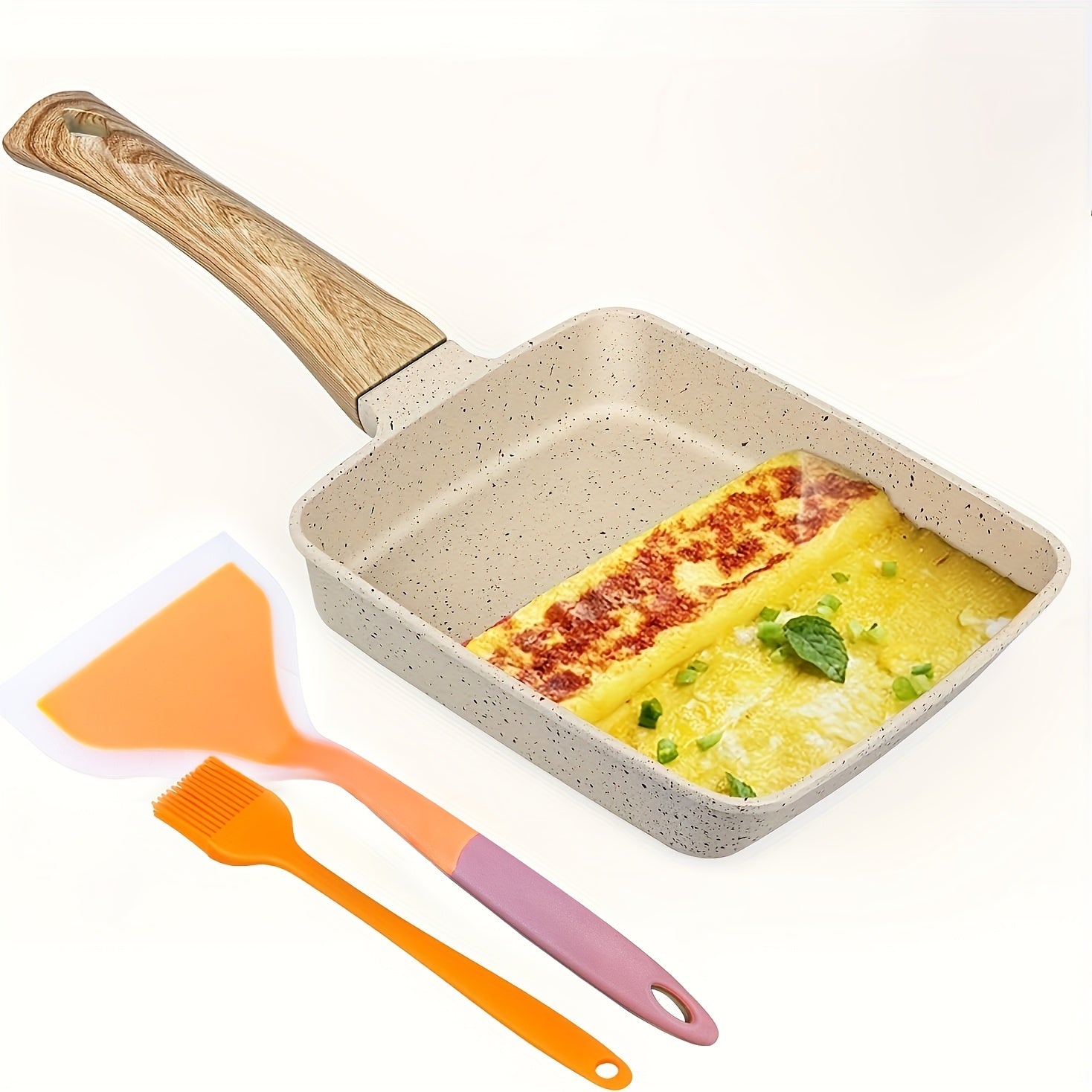 Non-Stick Aluminum Tamagoyaki Pan Set with Spatula and Oil Brush