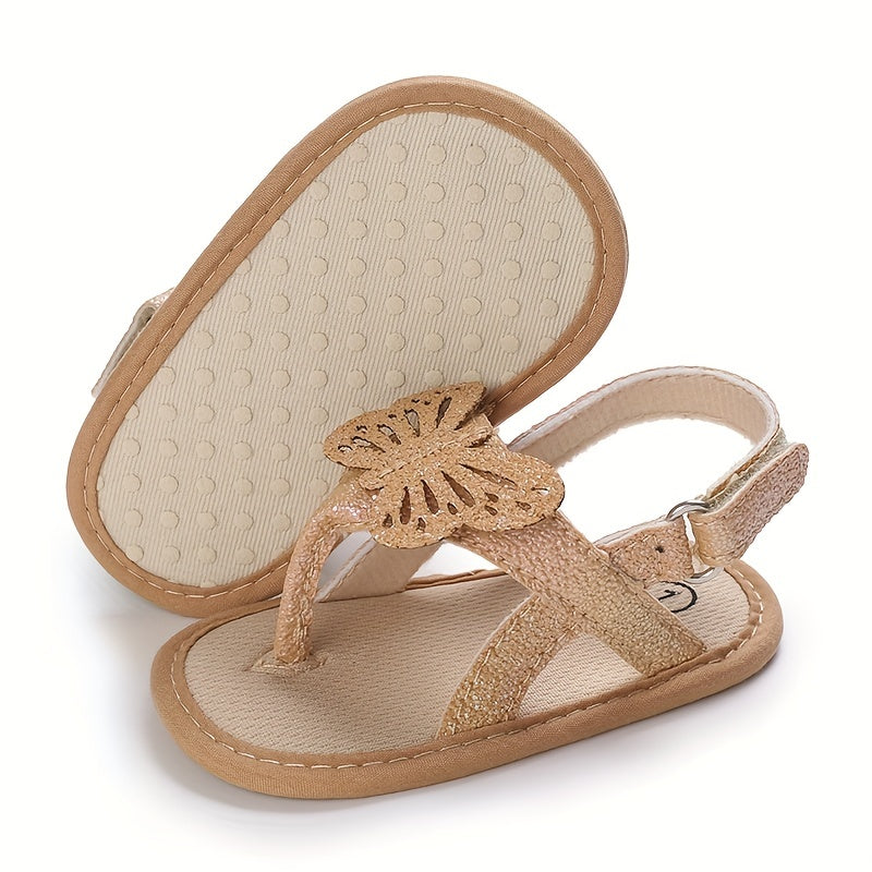 Kichkina qizlar uchun sandallar vintage kapalak ochiq barmoqli PU slip-on sozlanadigan kamar bilan kiyinish va yurish uchun