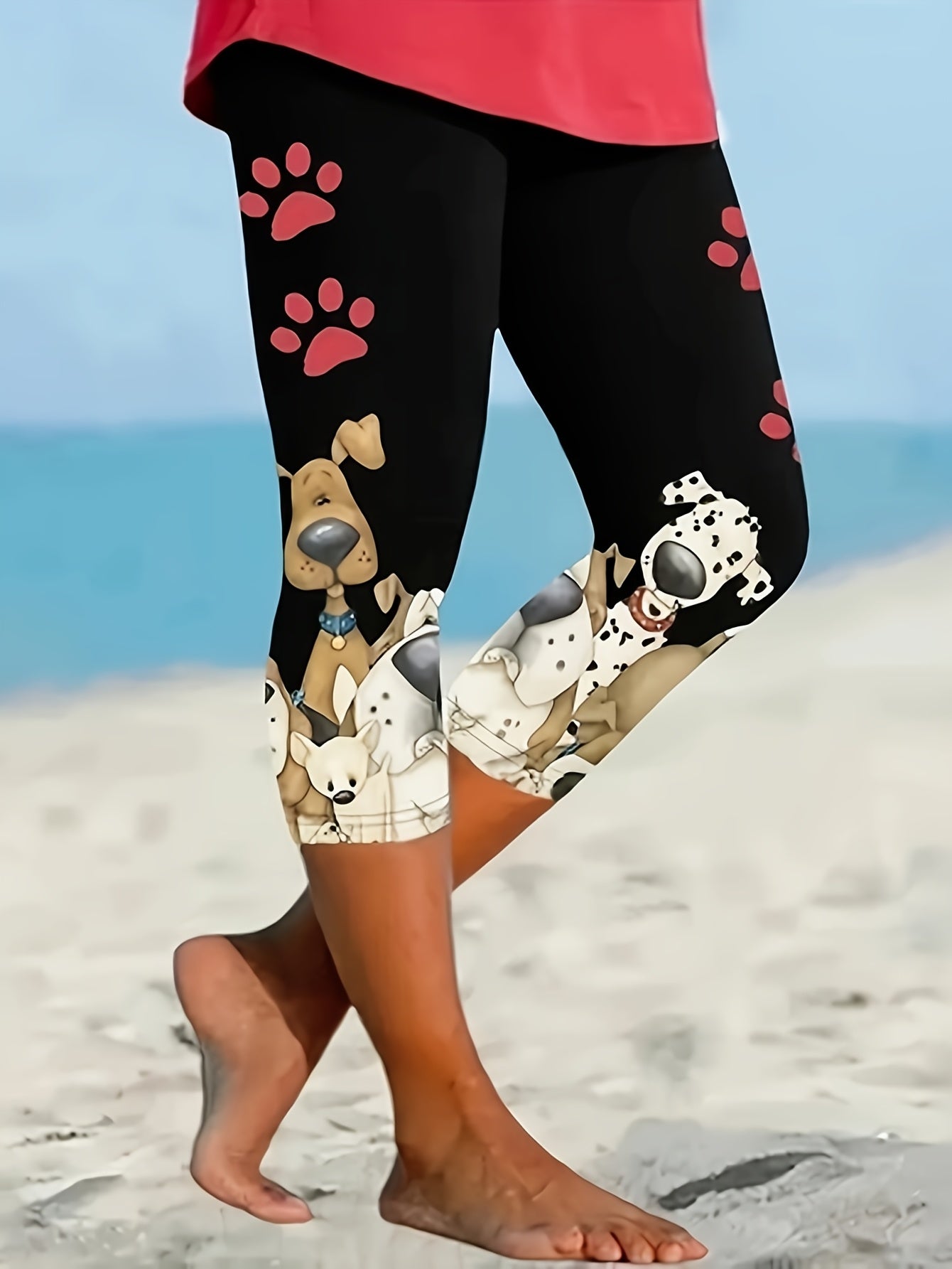 Women's Plus Size Dog Print Fitted Capri Pants
