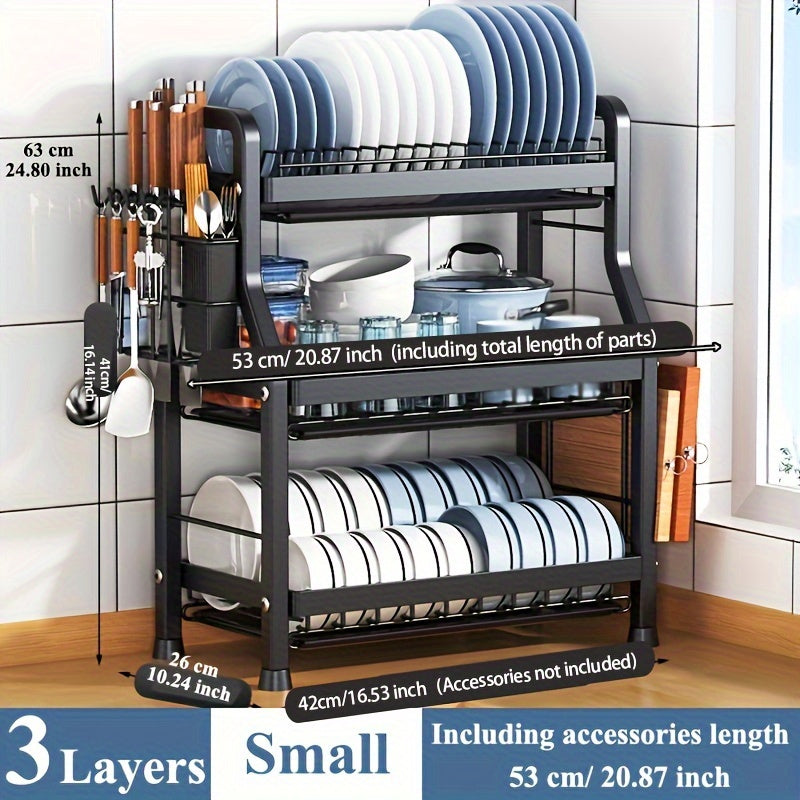 Kitchen Dish Drying Rack with Cutlery Holder, Space Saving 2 or 3 Layer Organizer