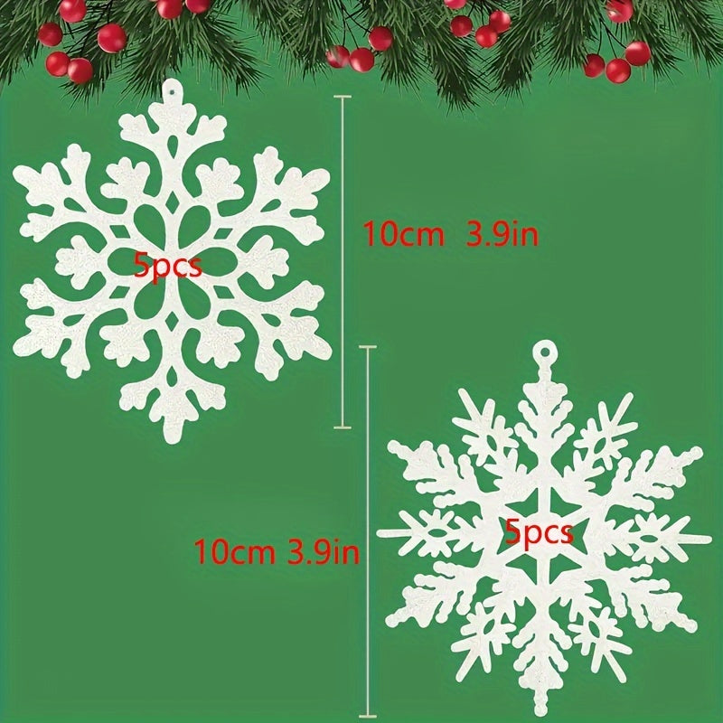 10 новогодних снежинок-игрушек из пластика, подвески по 10 см для украшения ёлки