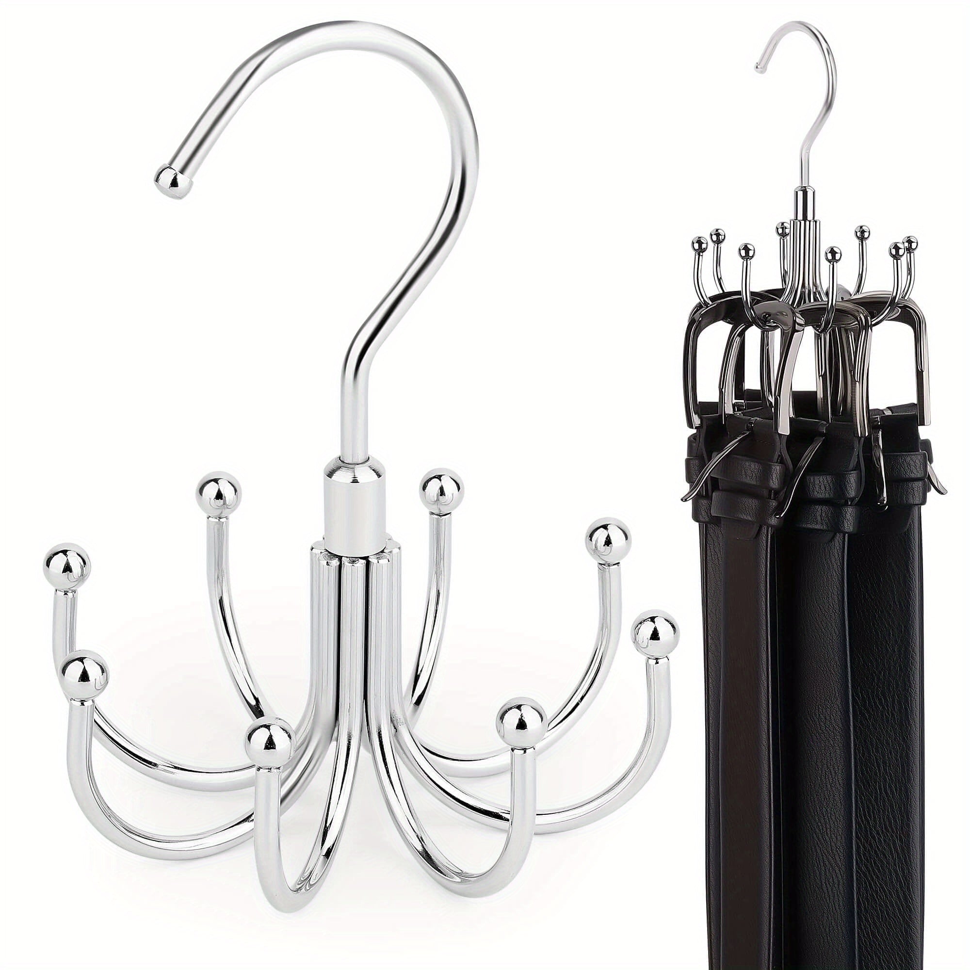 Large Capacity Stainless Steel Belt Storage Hanger with Rotating Hooks for Ties Bras Socks Underwear and Vests