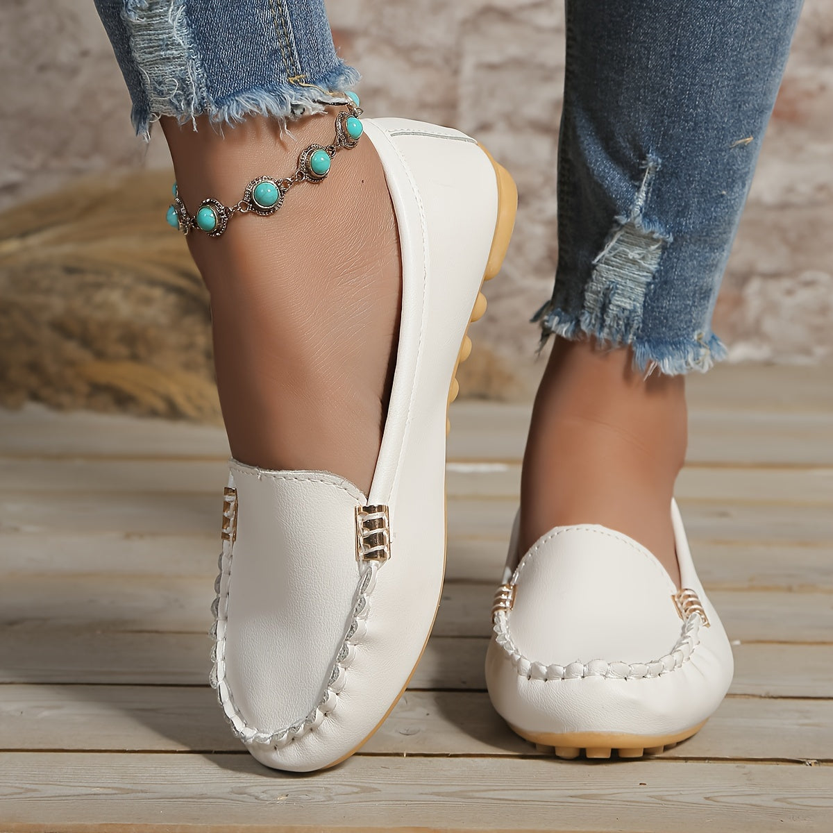 Women's Casual Flat Loafers Rubber Sole Slip-On Shoes Menopause Comfortable