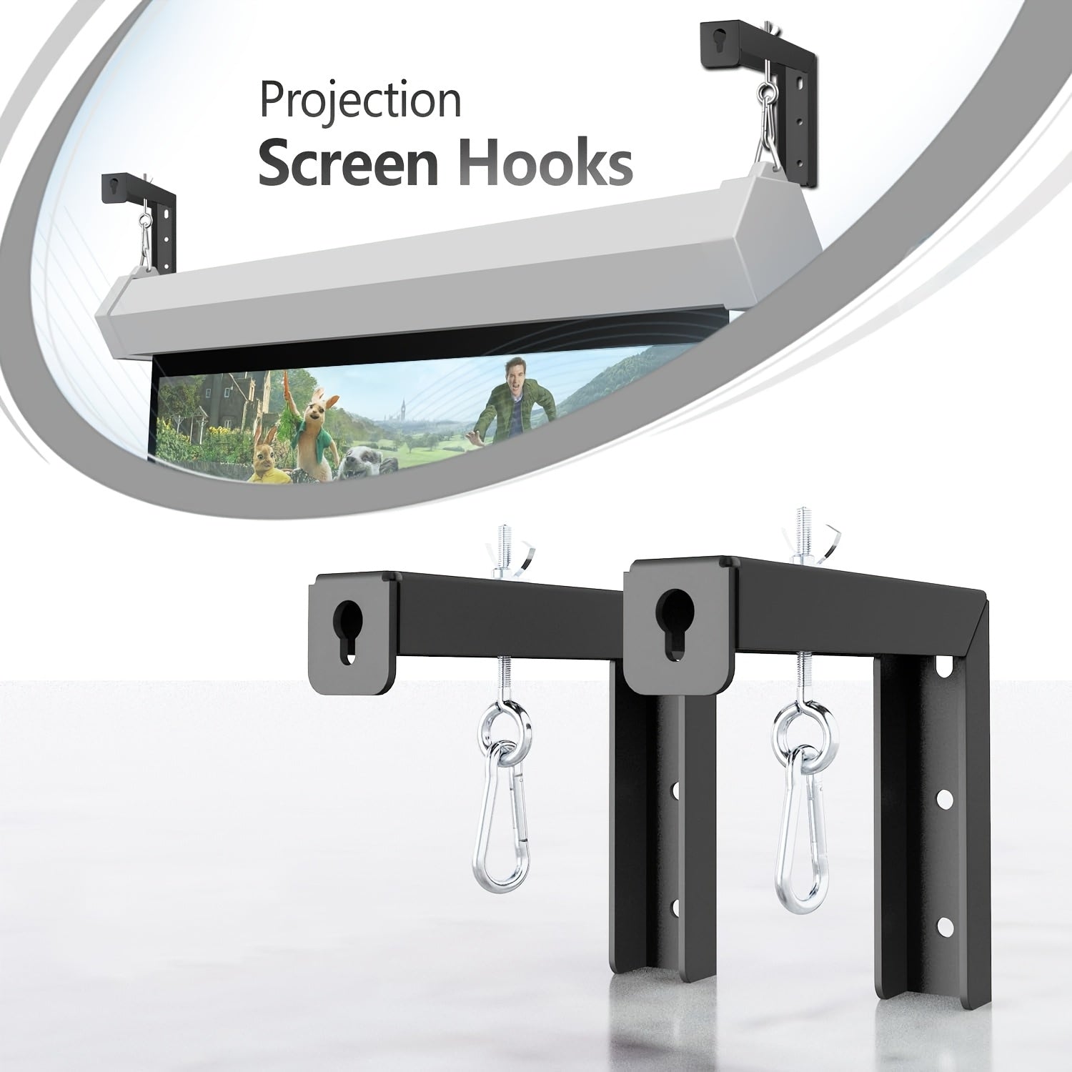 2pcs Heavy-Duty Steel Projector Screen Wall Mount L-Brackets with 15.24cm Adjustable Extension