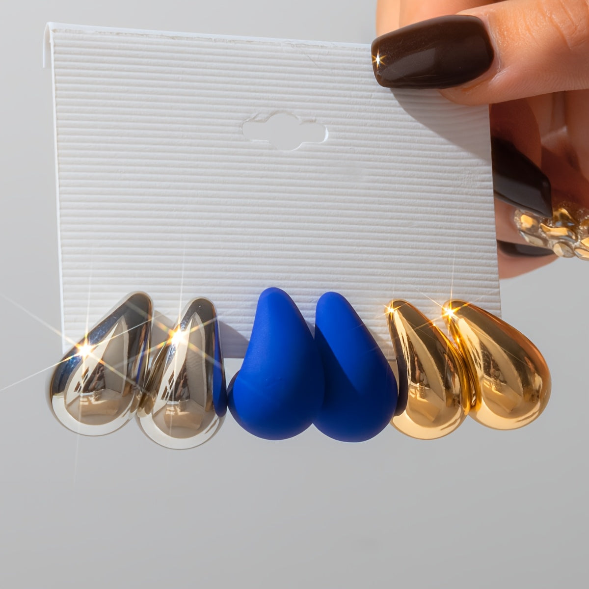 Women's Teardrop Earrings Set Hypoallergenic Stainless Steel with Red Blue Gold Silver