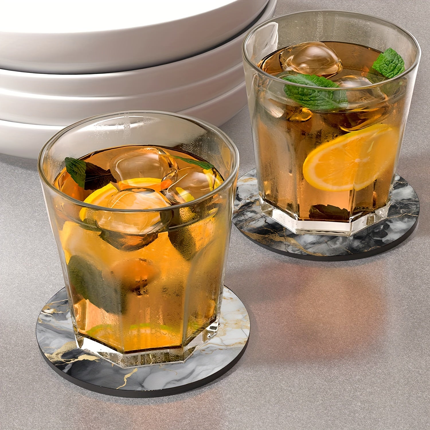 Juego de 6 posavasos de mármol gris con respaldo de goma antideslizante para bebidas y decoración del hogar