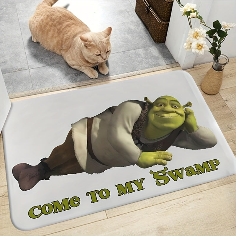 "Shrek ilhomlangan bu eshik to'sig'i bilan botqoqlikning bir bo'lagini uyga olib keling - Yuqori sifatli polyesterdan tayyorlangan, tozalash oson, kirish joylari, oshxonalar va yotoqxonalarda ichki va tashqi foydalanish uchun ideal"