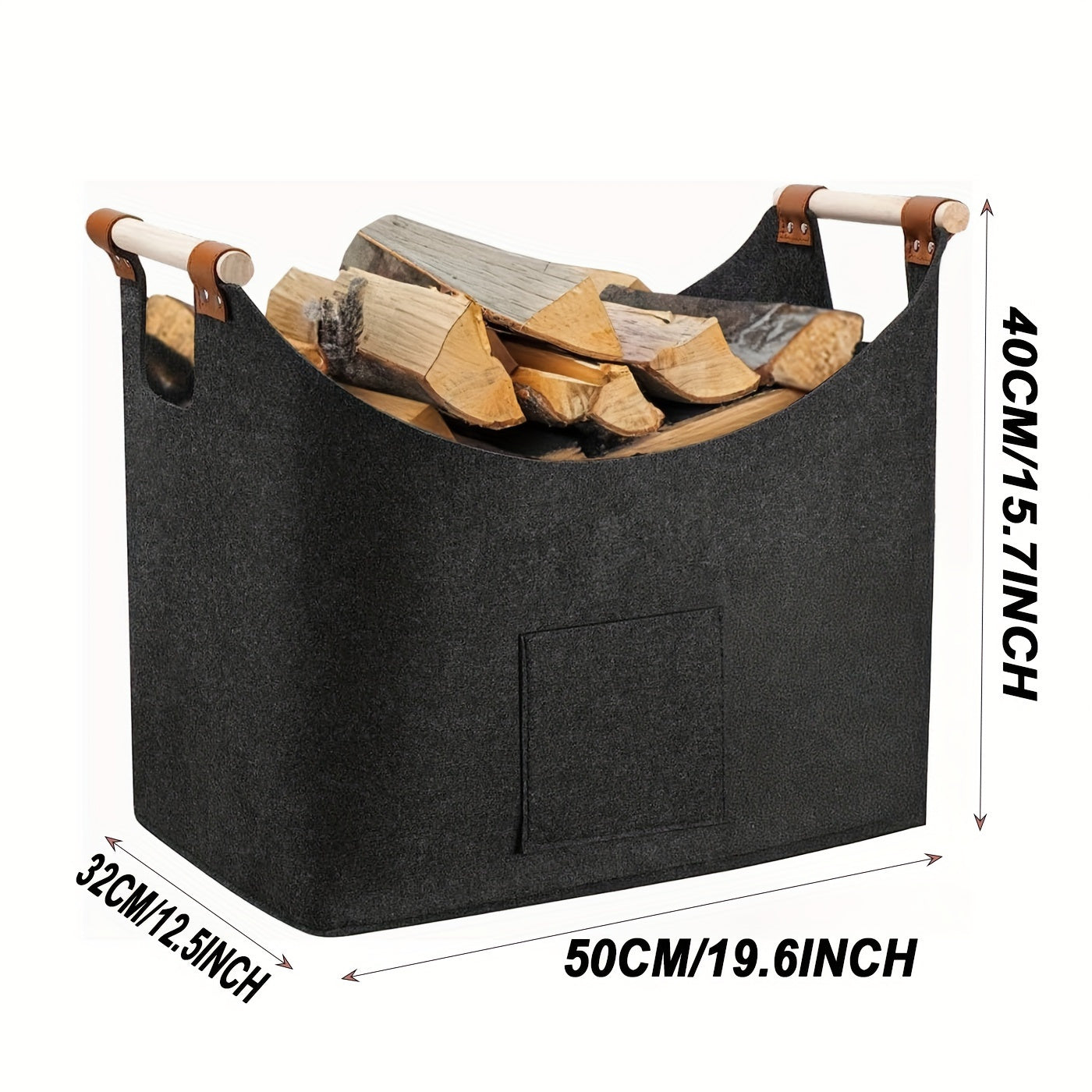 60L Extra Thick Felt Firewood Basket with Reinforced Handles Dark Grey Foldable Durable Indoor Outdoor Storage