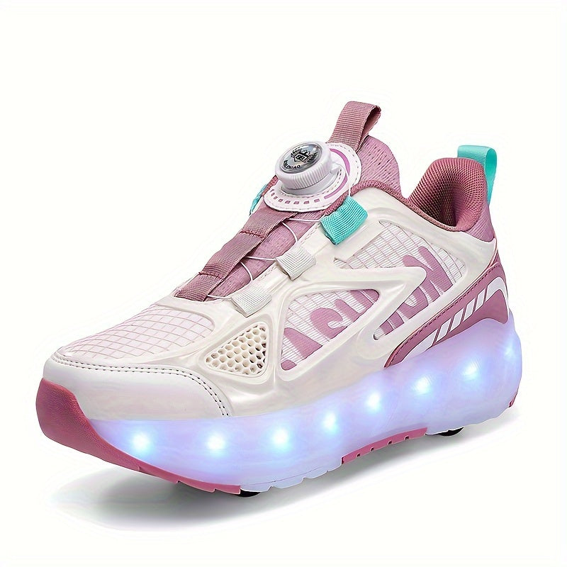 Girls' Fashion Roller Skates with Detachable Wheels LED Lights Breathable Fabric Adjustable Brightness