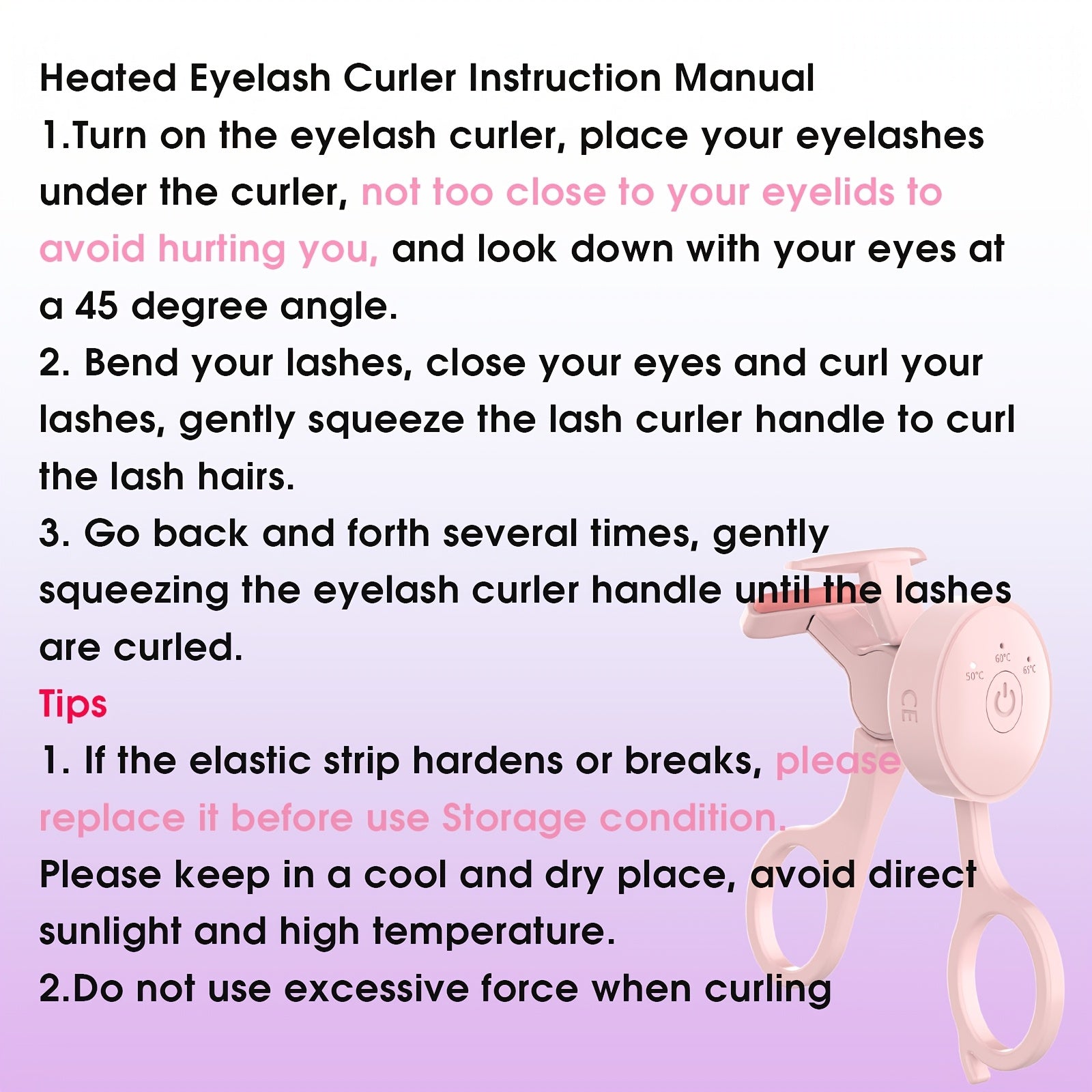 rizador de pestañas calefactable recargable con control de temperatura de 3 velocidades rosa