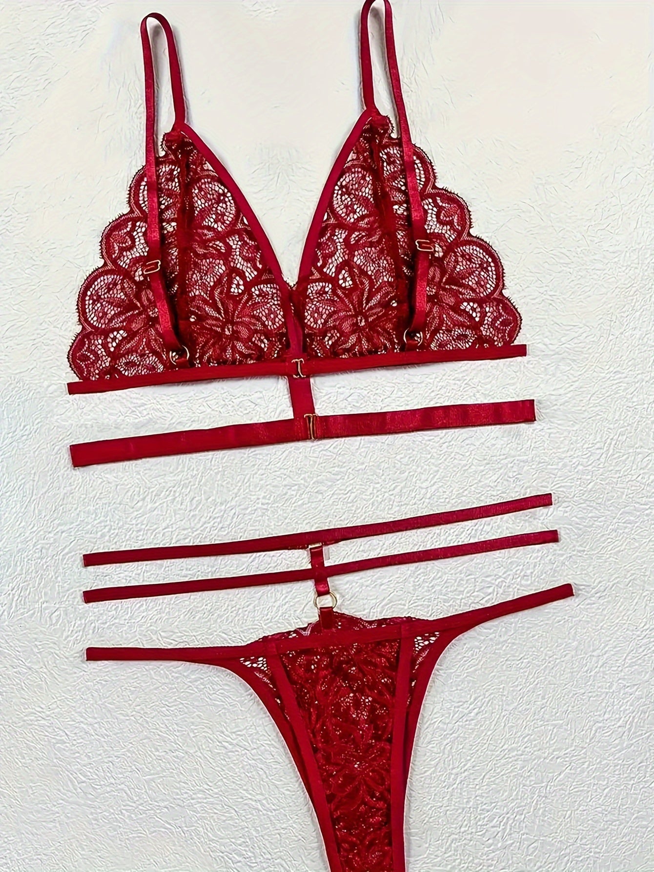 Women’s Lace Patchwork Lingerie Set Bra and Thong