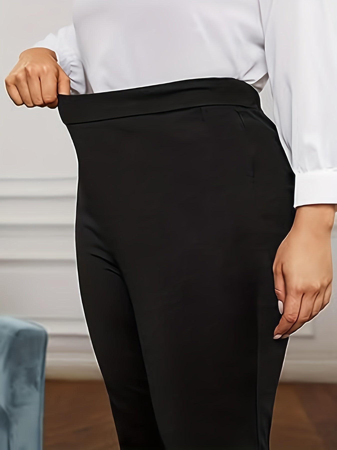 Pantalones acampanados elegantes de talla grande para mujer con bolsillos, tiro alto y elastico