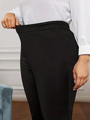 Women Plus Size Elegant Flared Pants with Pockets High Rise Stretch